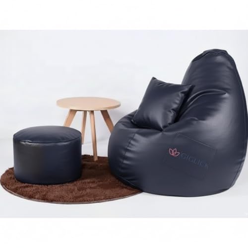 Image of 4XL Bean Bag Cover with Foot Stool & Cushion Cover | Premium PVC Leatherette | Double Stitched | 6 Months Warranty (Beans Required) Color- (Navy Blue)