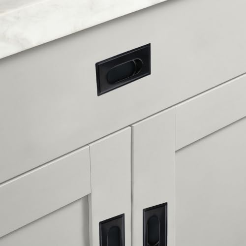 Image of MOROBOR 8 PCS Recessed Cabinet Handles, Matte Black Square Embedded Pull Handles, Stainless Steel Flush Concealed Knob with Screws for Wardrobe Drawer Sliding Door