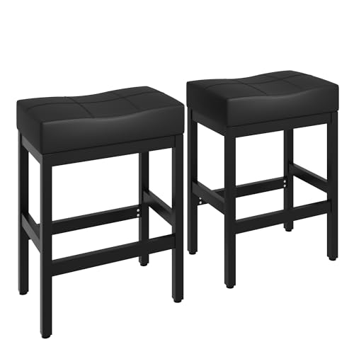 Butacos de bar negros BOSHIRO, juego de 2 sillas altas con superficie curva, asientos acolchados gruesos y reposapiés, sillas para desayuno en sala, cocina o bar miniatura 6