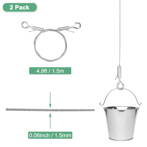 Image of M METERXITY 2-Pack Adjustable Picture Hanging Wire Kit, 1.5mx1.5mm Mirror Hanging Wire, Holds Up to 132lbs(60kg) 4.9FT Picture Frame Wire for Billboards /Basket /Flowerpot