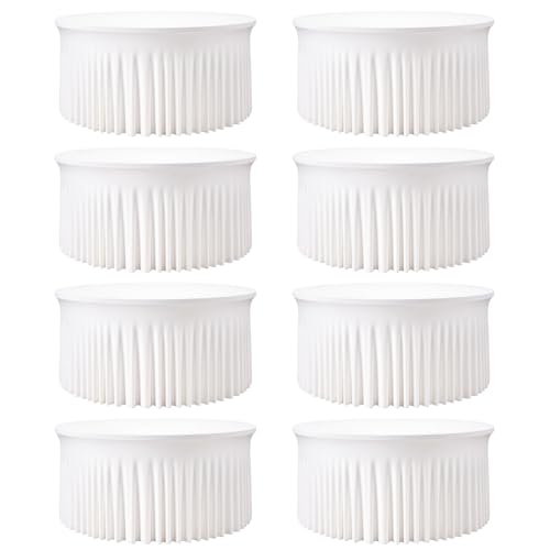 GEWONELIFE 8 Pack White Round Spandex Tablecloth for 60 inch Tables, Wrinkle-Free Stretchy 5FT Fitted Round Table Covers with Skirt for Wedding Birthday Party Dining Banquet Events Valentine's Day