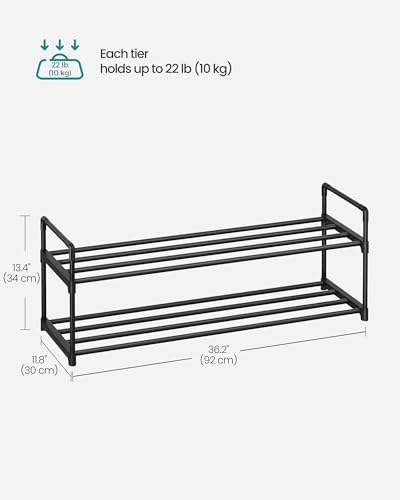 SONGMICS 2-Tier Shoe Rack, Shoe Storage Organiser, Metal Storage Rack, Fits 8 to 10 Pairs of Shoes, Stackable Shoe Shelf, for Hallway, Living Room, Bedroom, 30 x 92 x 34 cm, Black LSA12BK