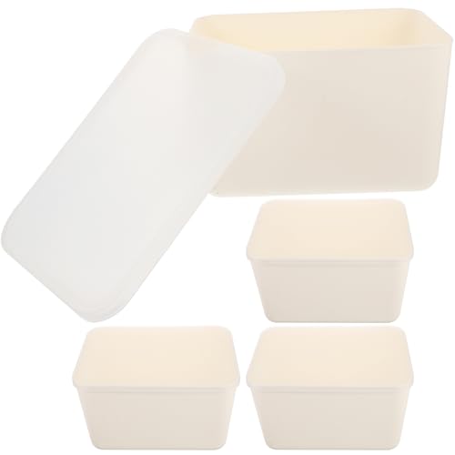 NESTINGHO Caja de Almacenamiento de Mantas y Ropa de Cama en Color Blanco de 4 Piezas con Tapa y Asas Portátil para Organizar en Dormitorio y Hogar