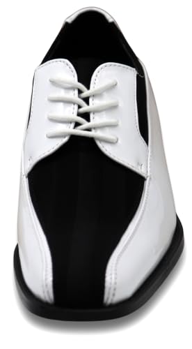 Image of BMY Men's Striped Satin Matching Patent Upper Oxfords Formal Dress Shoes