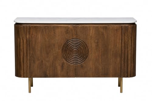 Image of Solid Wood Mandala Sideboard Cabinet with Sintered Stone Top for Living Room | Tubaq Finish Lacquered with Soft Close Hinges| 140 cm (W) x 39.8 cm (D) x 85 cm (H)