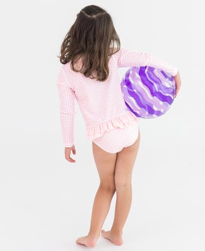 RuffleButts Pink Gingham Ruffle Hem Rash Guard 2-Piece - 104