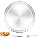 Fácil de limpiar: el plato para pizza de acero inoxidable tiene una superficie cepillada y pulida que siempre mantiene el brillo, reduce el riesgo de adhesión de alimentos, es fácil de limpiar, se puede lavar a mano o en el lavavajillas, ahorra tiempo y energía.