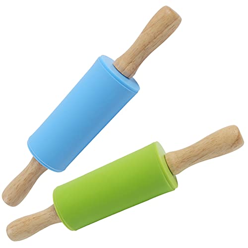 Koogel 9 Inch Mini Rolling Pin, 2 Pcs Kids Rolling Pin Small Rolling Pin Handle Rolling Pin for Home Kitchen Children Cake