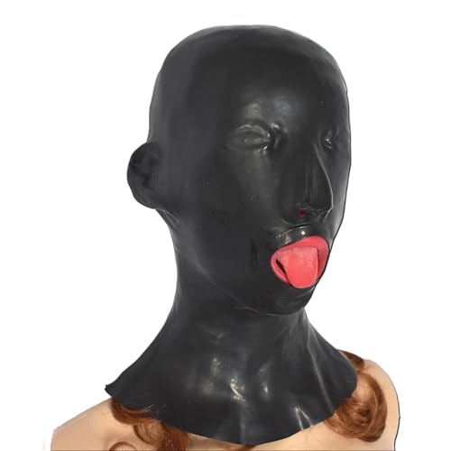 Honeylust Anatomisch geformte Latexmaske mit Mundstück & Nasenröhchen - 57 cm Umfang - Augenmaske - Gummi Haube mit Reißverschluss - Karneval Fasching Halloween Accessoire