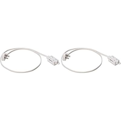 Amazon Basics 3-Foot 2-Prong Indoor Extension Cord Power Strip with Flat Plug, Space-Saving Design, 13 Amps, 1625 Watts, 125 VAC, White, 2-Pack