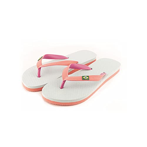 R-ISLAND Chanclas mujer,sandalias,adulto,logo Brasil, comodo, para la piscina,playa,casa,ducha.. etc (Azul y Rosa, numeric_40)
