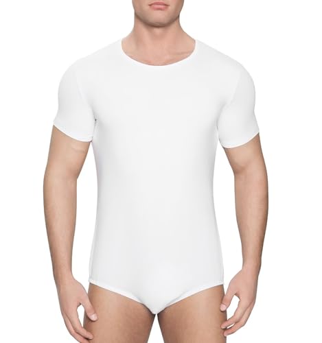 Landofgenie Männer Kurzarm Onesie Pyjama Bodysuit One Piece Nachtwäsche Leotard Pyjama Tops für Herren Weiß XL