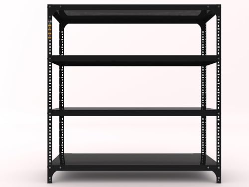 Image of Iron Metal Storage Rack 4 Shelf Adjustable Industrial Shelving Unit | Heavy Duty Space Saving Organizer for Home & Kitchen | Black | 09x35x36 Inches