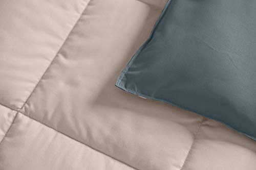 Royal Hotel Bedding Reversible Throw Blanket, Hypoallergenic, Down Alternative Throw Blanket, Medium Warmth, 50 By 75 Inches, Taupe - Navy #TOP1