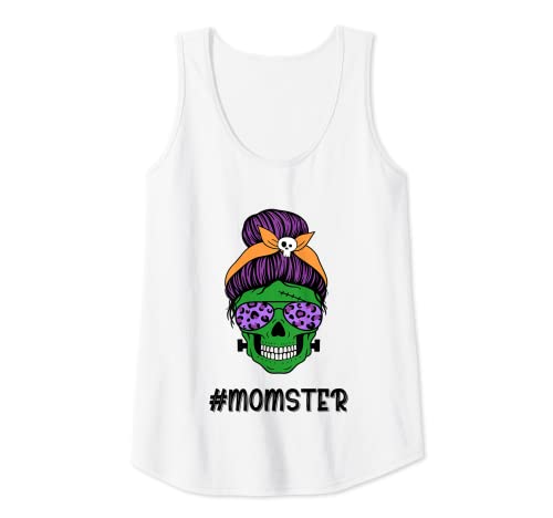 Donna Messy Hair Bun Bandana Skull Occhiali da sole Leopard Print Momster Canotta