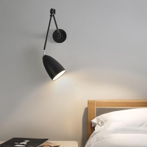 Aplique de pared vintage E27 negro con rotación de 180 grados para iluminación de dormitorio