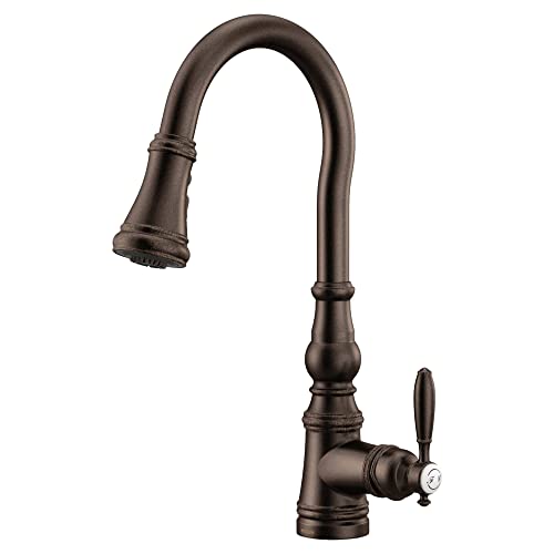 Moen Weymouth Oil Rubbed Bronze Shepherd's Hook Pulldown Kitchen Faucet Featuring Metal Wand With Power Boost, S73004Orb #TOP7