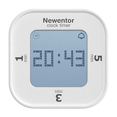 Newentor Digitaler Timer - 1,3,5 Minuten Festwert Countdown durch Umdrehen - Küchentimer mit 4 Arten des Alarms - Individueller Countdown Timer - Stoppuhr Countup - Kurzzeitwecker - Uhrzeit & Wecker Cover