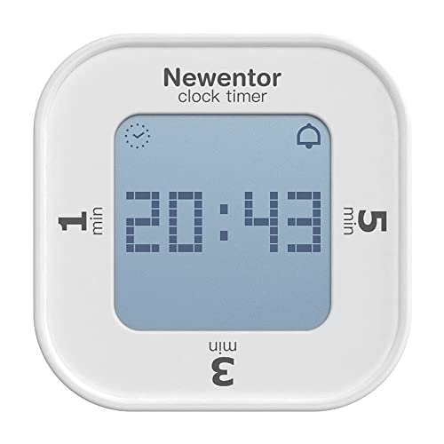 Newentor Cyfrowy timer – 1,3,5 minuty stałej wartości odliczanie poprzez obrócenie – timer kuchenny z 4 rodzajami alarmu – indywidualny timer – stoper – budzik krótkoczasowy – godzina i budzik