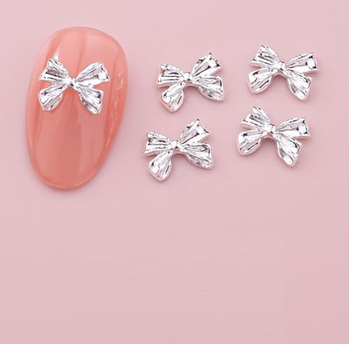qbodp 50 Pcs Nail Decoration Fashion Nail Decoration Bow Decoration for Nail, Nail Supplies Nail Art Decoration Accessories,Silver
