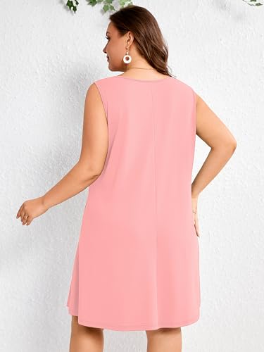 Image of AusLook Plus Size Summer Midi Dress for Women Sleeveless Casual A Line Swing Dress with Pockets Keyhole Neck Beach 1X-5X