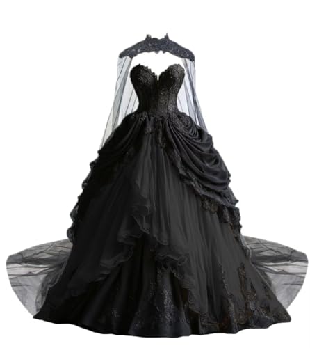 Ftupza Lace Appliques A-line Layered Wedding Dresses Sequined Tulle Wedding Gown with Cape Sweetheart Bridal Gown4