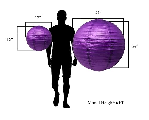 Image of Mudra Crafts 12 Inch Round Chinese Purple Paper Lanterns Hanging Decor | 10 PCs, Reusable, Indoor Outdoor Decorative Lamp Shade, for Ceiling, Wedding, Shower, Party, Festival, Home Decoration