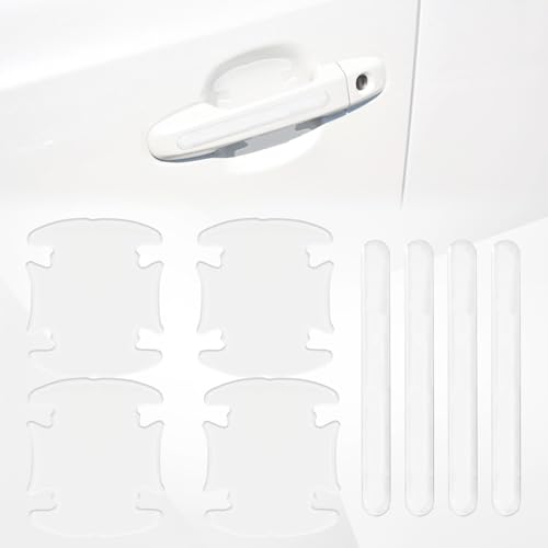 FDCTSD 8PCS Waterproof Car Door Handle and Rear View Mirror Scratch Protector Sticker, Transparency Anti-Scratches Cup Protector, Non-Marking Car Door Protector, Universal for Most Car (Transparent)