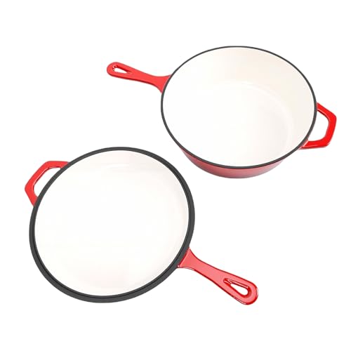 Pssopp Töpfe und Pfannen, Großes Fassungsvermögen, 2-in-1 Gusseisen-Dutch-Ofen-Pfanne mit Deckel Zum Kochen, Braten, Backen, Gusseisenpfanne, 4QT Gusseisentopf