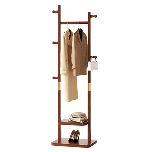 Cintre de sol en bois massif marron 60 cm avec double étagère - 2