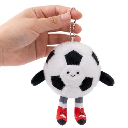 Soccer Plush Keychain for Boys, Soft Stuffed Football Bag Charm (Black)