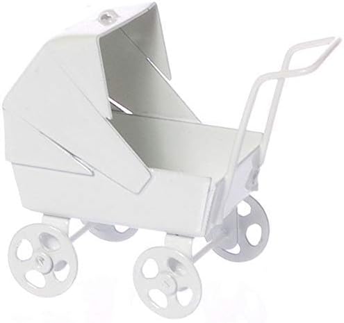 Dollhouse Miniature 1:12 Scale White Pastel Baby Carriage Ma1329 image 3