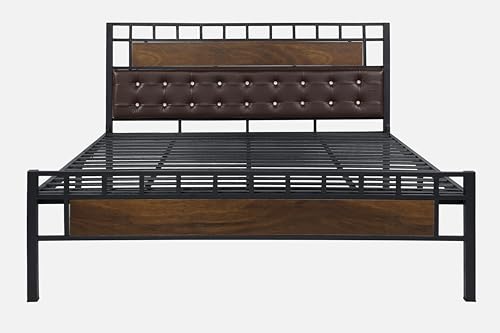 Image of Orvo Metal King Size Bed Without Storage | Wrought Iron Double Bed with Headboard & Footboard | Sturdy Powder Coated Platform Bed King Size Cot for BedroomLivingRoom Black (75x72)