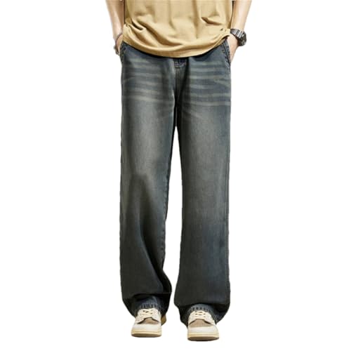 Men's Summer Vintage Thin Jeans for Lyocell Straight Loose Korean Pants Denim Trousers