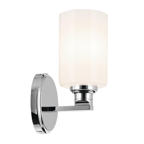 Image of Kichler Gioe 1-Light Wall Sconce Bathroom Vanity Light Fixture with Opal Glass in Chrome, Damp Rated for Powder Room, Kitchen, Hallway, Bedroom (5 inch W x 9.5 inch H), 55224CH