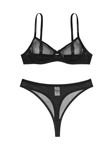 Image of Lilosy Sexy Mesh Sheer Underwire Push Up Lingerie Set Lingerie Set
