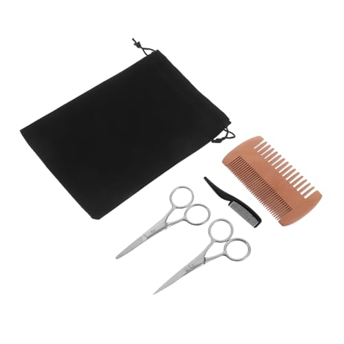 SAFIGLE メンズひげトリマーはさみ 先端鋭利はさみ 丸頭鼻毛カッター付き 両面木製スリングコームと軽量プラスチックポケットコーム付 快