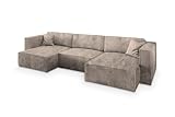 Masseno Ecksofa SARMO P mit Schlaffunktion U-Form, Sofa mit Bettkasten, Wohnzimmersofa, Couch, Soffa, Bettsofa, Couchgarnitur- Beige, POSO 02