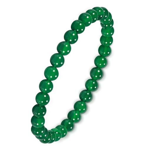 Aluckiss 6mm Green Agate Round Beaded Bracelet for Women Men Natural Agates Stone Healing Bracelets Stretch Elastic Handmade Polished Gemstone Beads Bracelet