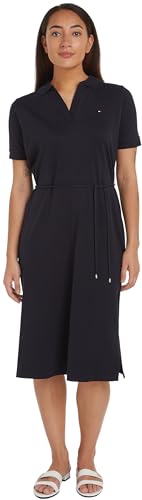 Tommy Hilfiger Vestido Tipo Polo para Mujer Midi Dress de Manga Corta, Azul (Desert Sky), S