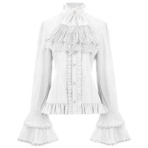 NaLatia Chemise Victorienne pour Femme Gothique Steampunk Chemisier à Volants Vintage Manches Longues Haut Blouse Chic et Élégant Renaissance Pirate Top...
