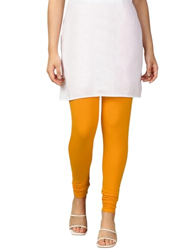 Image of Lux Cozi PYNK Solid Premium Cotton Lycra Churidar Leggings for Women | Regular Fit Elastic Waist Full Length Women Leggings | Free Size