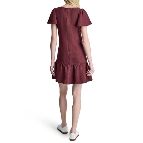 Image of DKNY Women's Flowy Short Sleeve Ruffle Hem Dress