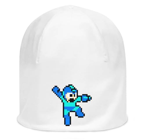 Bonnet en coton fin blanc taille unique extensible au motif Pixel Man