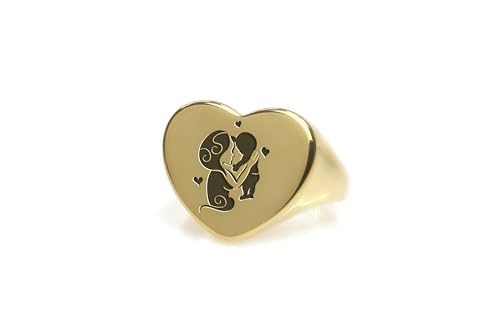 Bague en Forme de Coeur or 14k : bague chevalière gravée maman et cadeau fête des mères