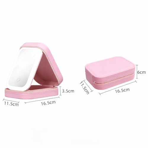 Image of PRIMIT LED Travel Jewelry Case and Makeup Bag with Mirror, Dust-Proof Jewelry Box, 10 Sealed Jewelry Bags - Compact Cosmetic Mirror Case for Women Girls Travel Essentials (Makeup Artist Girl)