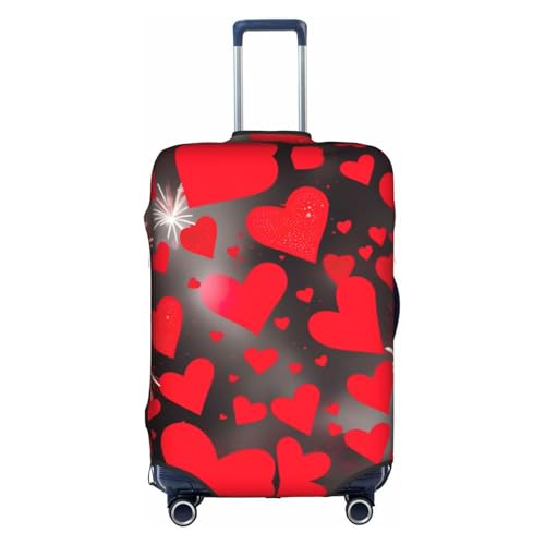 Red Hearts Firework Print Luggage Cover For Suitcases, Elastic Travel Bag For Luggage, Stylish Design