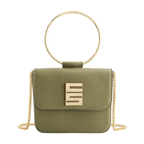 Image of Christian Siriano New York Women's Crossbody Bag Purse, Mini Flap Shoulder Handbag with Ring Handle and Chain Strap