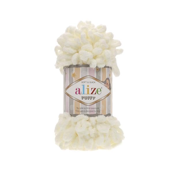 Alize Puffy Baby Big Loop Blanket Yarn 100% Micropolyester Soft Wool Each Ball 100g 9m - 62 Light Cream