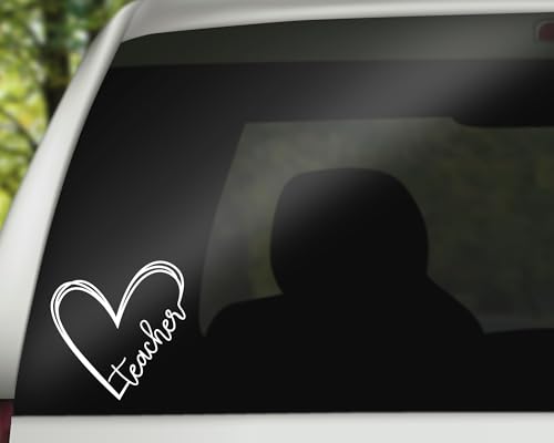 Image of Teacher Decal | Teacher Heart Decal | Teacher Appreciation Gift Car Decal | Teacher Sticker Bumper Sticker Window Laptop Tumbler Decal | 4.8 inch x 5 inch Size | White | Made in USA | DECALBUNNY
